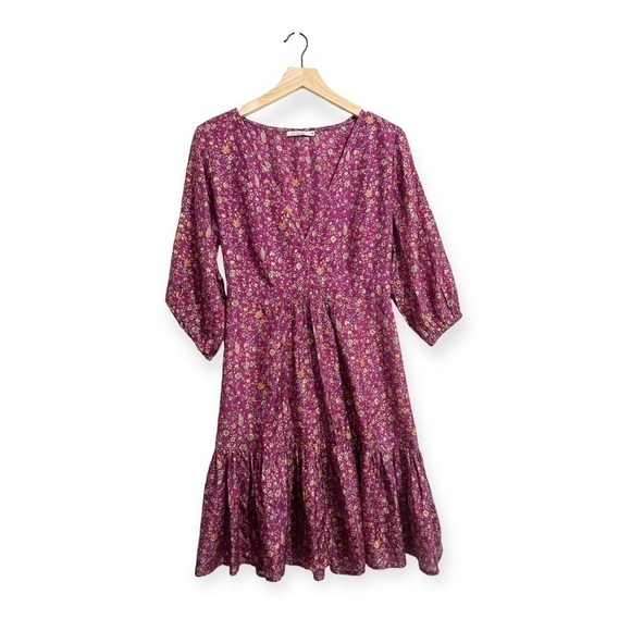 Mes Demoiselles Floral Print Silk Dress In Purple, Size 36EU/US4 - Picture 3 of 14